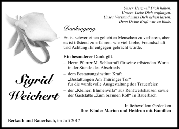 Traueranzeige von Sigrid Weichert von Südthüringer Presse