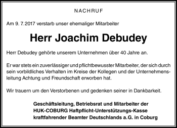 Traueranzeige von Joachim Debudey von Neue Presse Coburg