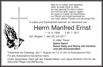 Traueranzeige von Manfred ERnst von Frankenpost