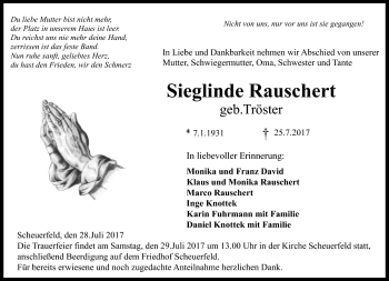 Traueranzeige von Sieglinde Rauschert von Neue Presse Coburg