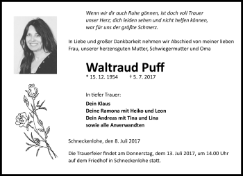 Traueranzeige von Waltraud Puff von Neue Presse Coburg