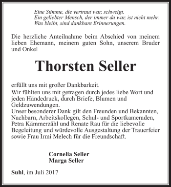 Traueranzeige von Thorsten Seller von Südthüringer Presse