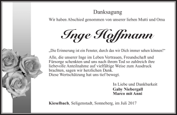 Traueranzeige von Inge Hoffmann von Südthüringer Presse