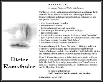 Traueranzeige von Dieter Ramsthaler von Südthüringer Presse