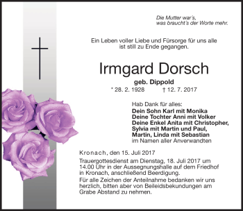 Traueranzeige von Irmgard Dorsch von Neue Presse Coburg