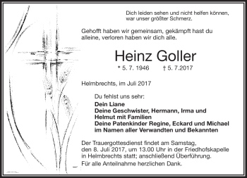 Traueranzeige von Heinz Goller von Frankenpost