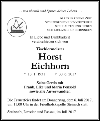 Traueranzeige von Horst Eichhorn von Südthüringer Presse