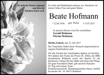 Traueranzeige von Beate Hofmann von Neue Presse Coburg