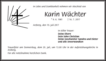 Traueranzeige von Karin Wächter von Frankenpost