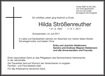 Traueranzeige von Hilda Strößenreuzther von Frankenpost