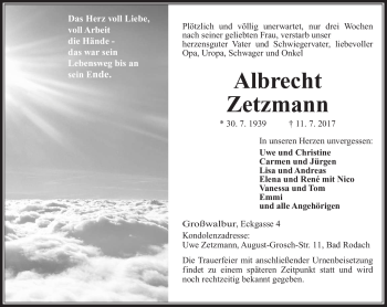 Traueranzeige von Albrecht Zetzmann von Neue Presse Coburg