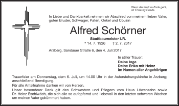 Traueranzeige von Alfred Schörner von Frankenpost
