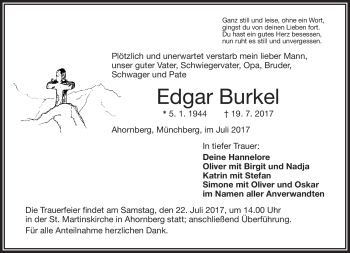 Traueranzeige von Edgar Burkel von Frankenpost