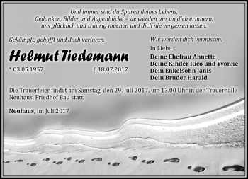 Traueranzeige von Helmut Tiedemann von Südthüringer Presse