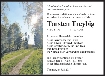 Traueranzeige von Torsten Treybig von Südthüringer Presse