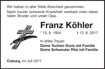Traueranzeige von Franz Köhler von Neue Presse Coburg