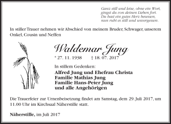 Traueranzeige von Waldemar Jung von Südthüringer Presse