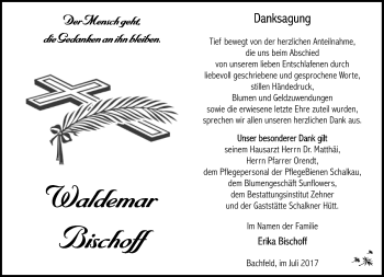 Traueranzeige von Waldemar Bischoff von Südthüringer Presse