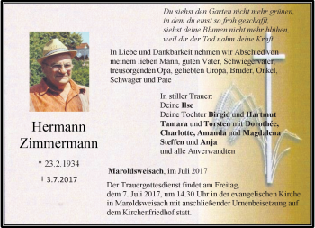 Traueranzeige von Hermann Zimmermann von Neue Presse Coburg