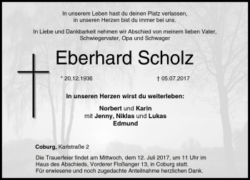 Traueranzeige von Eberhard Scholz von Neue Presse Coburg