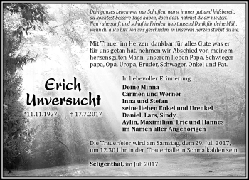 Traueranzeige von Erich Unversucht von Südthüringer Presse