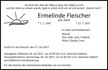 Traueranzeige von Ermelinde Fleischer von Neue Presse Coburg