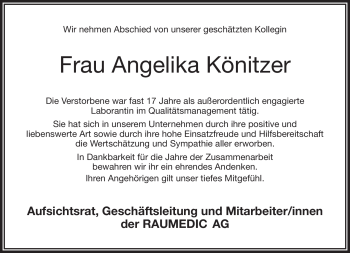 Traueranzeige von Angelika Könitzer von Frankenpost