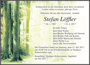 Traueranzeige von Stefan Löffler von Südthüringer Presse