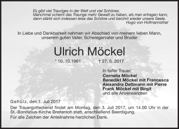 Traueranzeige von Ulrich Möckel von Neue Presse Coburg