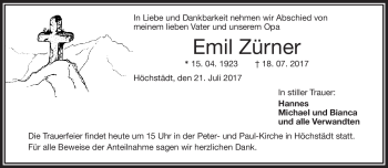 Traueranzeige von Emil Zürner von Frankenpost