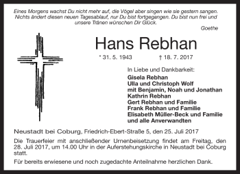 Traueranzeige von Hans Rebhan von Neue Presse Coburg