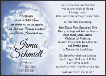 Traueranzeige von Irma Schmidt von Südthüringer Presse