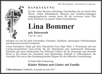Traueranzeige von Lina Bommer von Südthüringer Presse