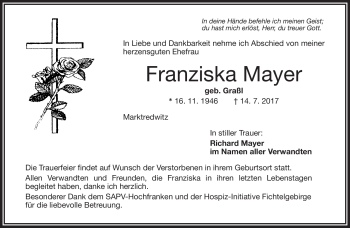 Traueranzeige von Franziska Mayer von Frankenpost