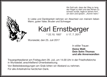 Traueranzeige von Karl Ernstberger von Frankenpost