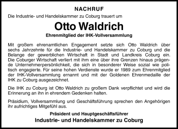 Traueranzeige von Otto Waldrich von Neue Presse Coburg
