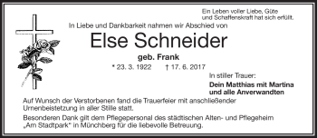 Traueranzeige von Else Schneider von Frankenpost