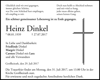 Traueranzeige von Heinz Dinkel von Neue Presse Coburg