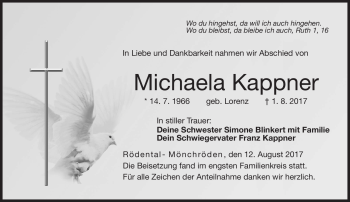 Traueranzeige von Michaela Kappner von Neue Presse Coburg