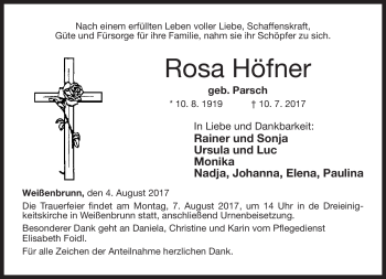 Traueranzeige von Rosa Höfner von Neue Presse Coburg
