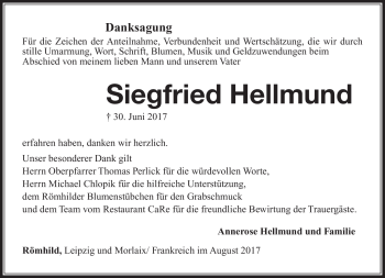 Traueranzeige von Siegfried Hellmund von Südthüringer Presse