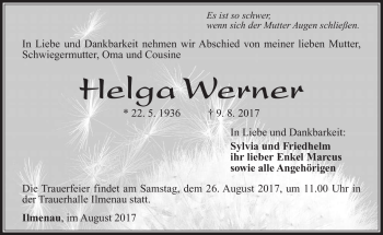 Traueranzeige von Helga Werner von Südthüringer Presse