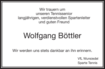 Traueranzeige von Wolfgang Böttler von Frankenpost