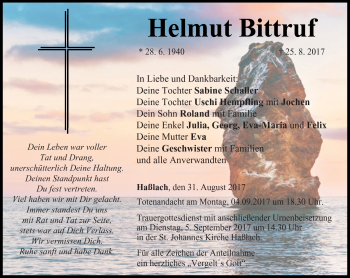Traueranzeige von Helmut Bittruf von Neue Presse Coburg