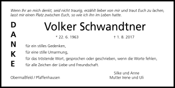 Traueranzeige von Volker Schwandtner von Südthüringer Presse
