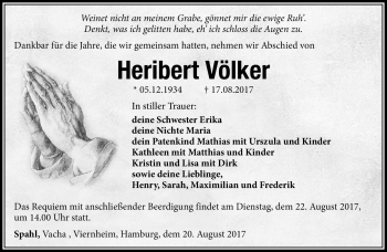 Traueranzeige von Heribert Völker von Südthüringer Presse
