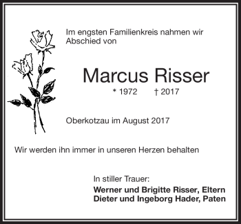Traueranzeige von Marcus Risser von Frankenpost
