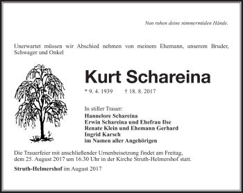 Traueranzeige von Kurt Schareina von Südthüringer Presse
