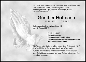 Traueranzeige von Günther Hofmann von Frankenpost