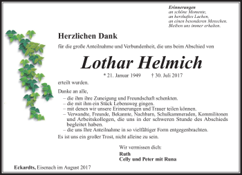 Traueranzeige von Lothar Helmich von Südthüringer Presse